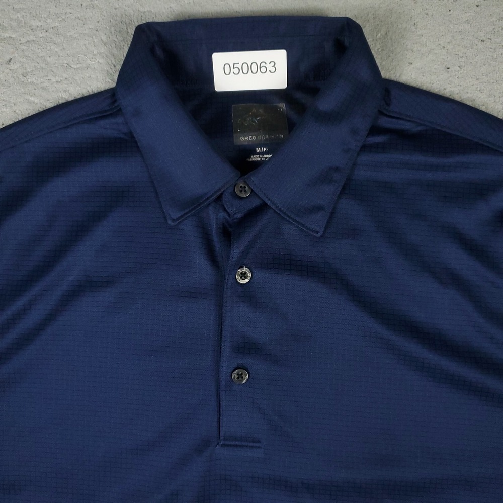 Greg Norman Polo Shirt Mens Medium Blue Shark Casual Golf Short Sleeve